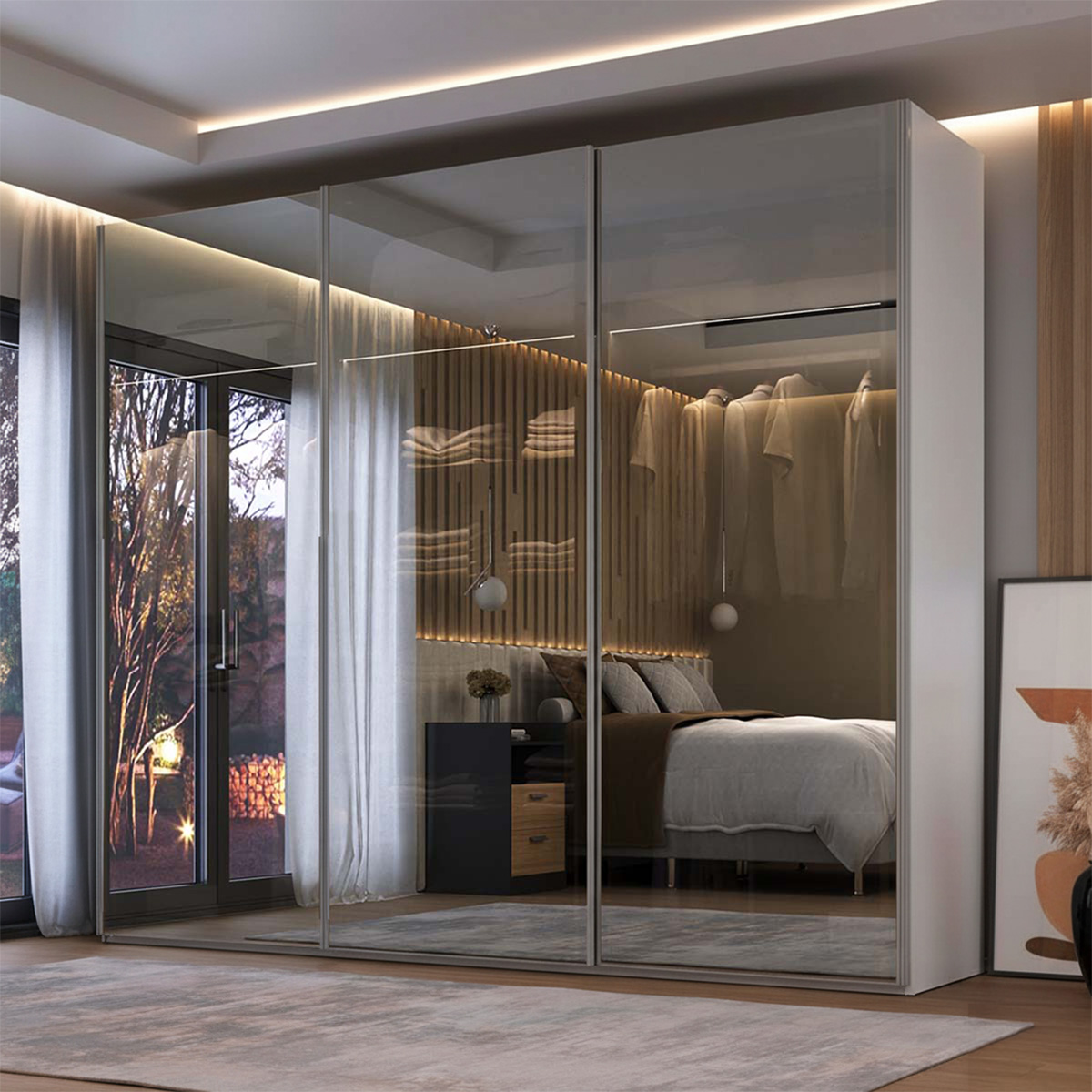 Guarda Roupa Veneto em MDF 274,5x230cm 3 Portas Reflectas com LED