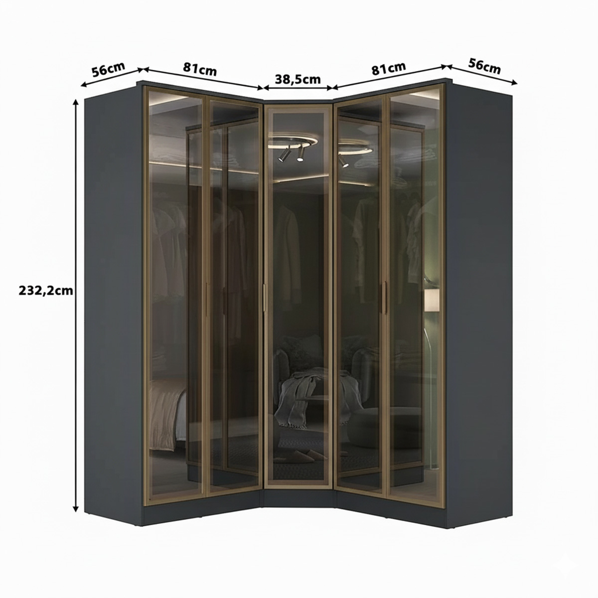 Roupeiro Modulado Ravi em MDF 164x232,2cm 5 Portas Reflecta