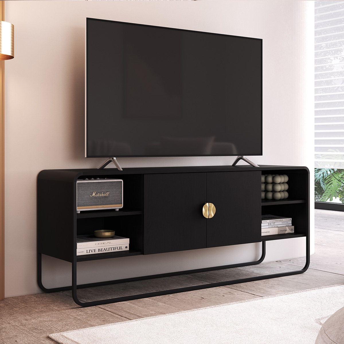 Rack Luna Orgânico TV até 55'' 150x60cm 2 Portas Hanover/Dourado