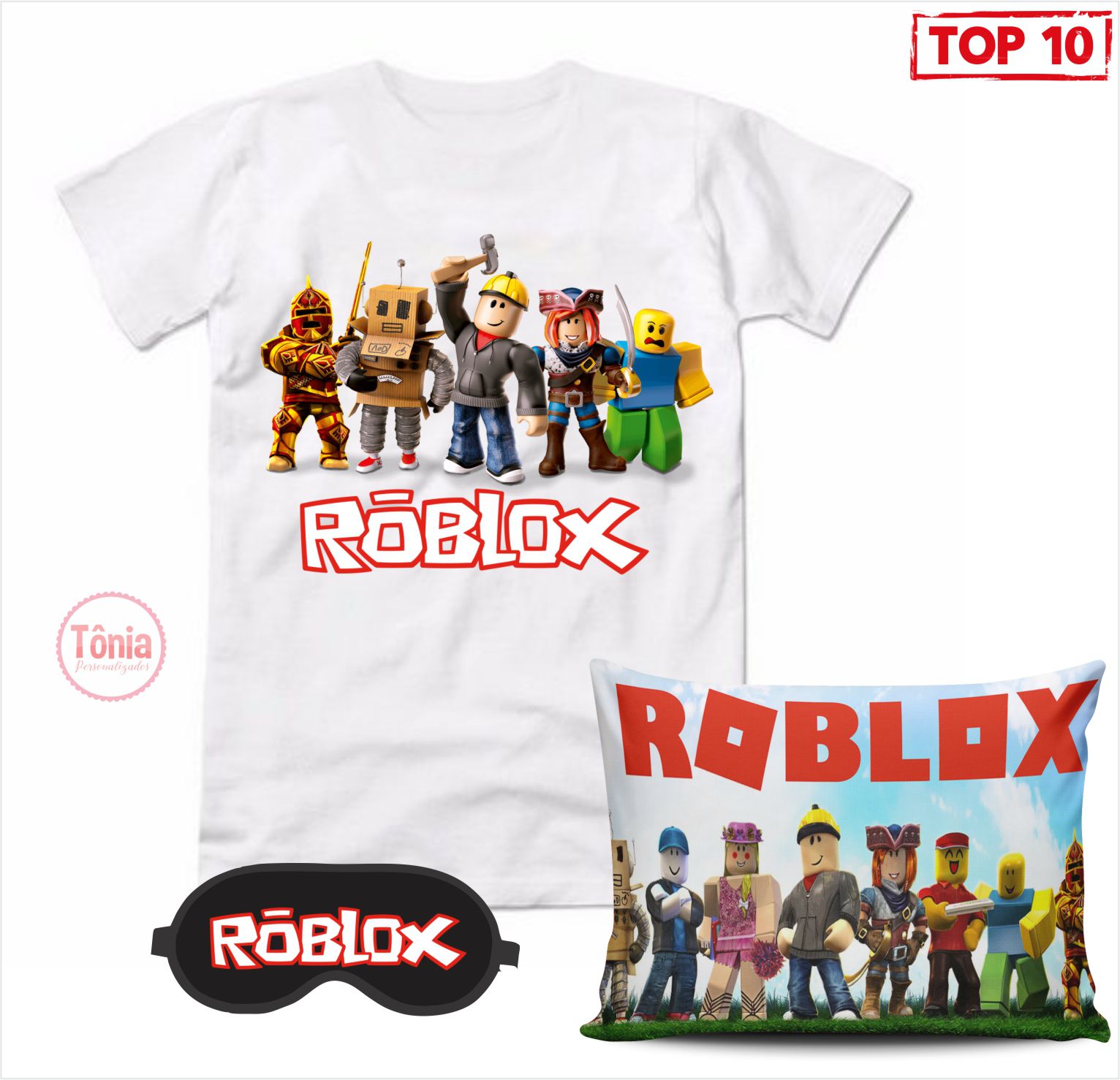 Roblox kit camiseta, almofada e máscara de dormir - Tônia
