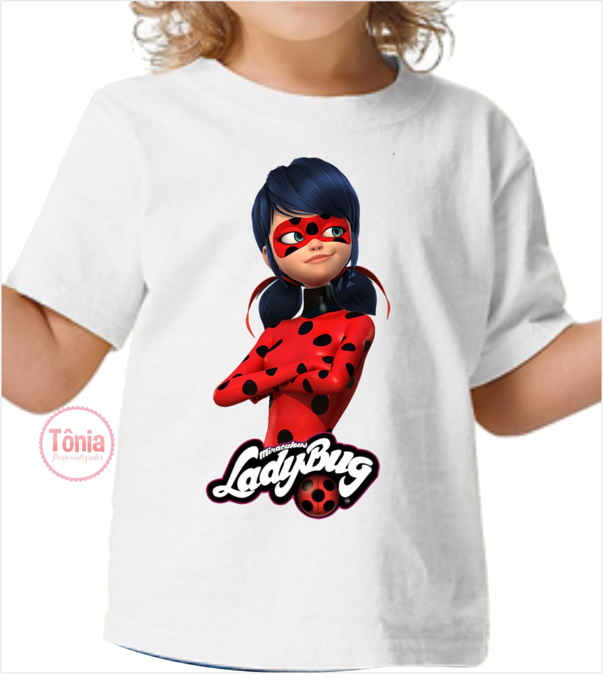 Ladybug miraculous camiseta branca - Tônia Personalizados