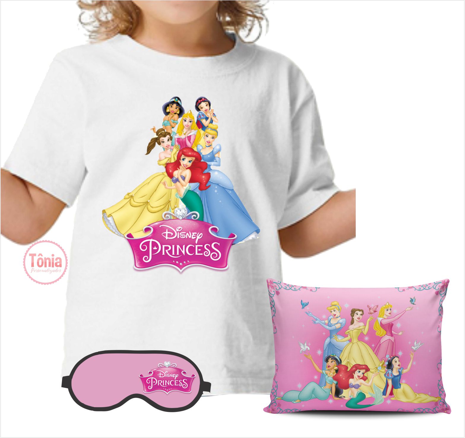 One piece kit camiseta, almofada e máscara de dormir - Tônia Personalizados