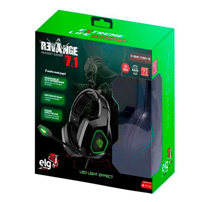 Headset Gamer ELG Revenge 7.1 USB RGB Compatível com PS4 XonGeek