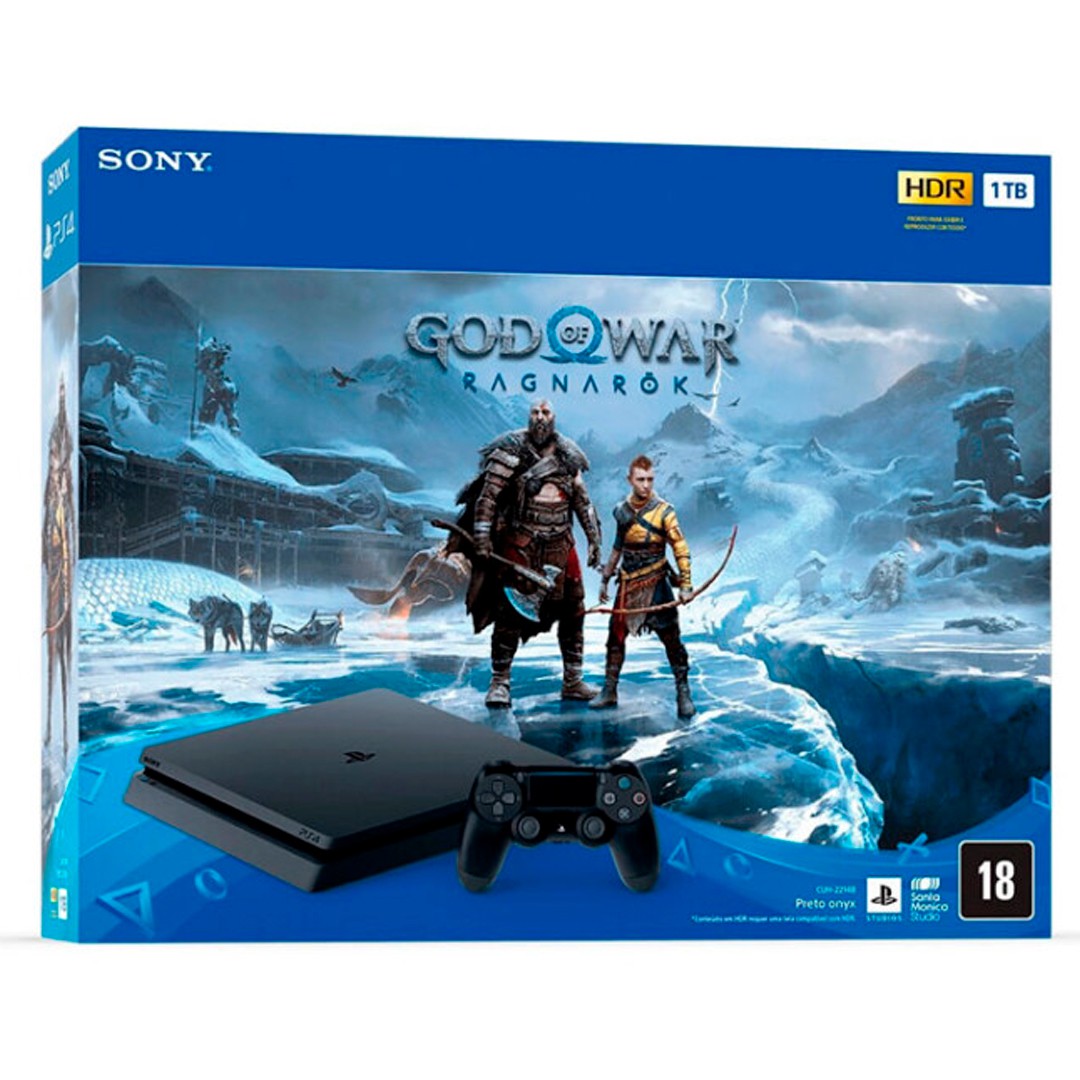 Console Sony PlayStation 4 PS4 + Jogo God of War Ragnarök 1TB Preto