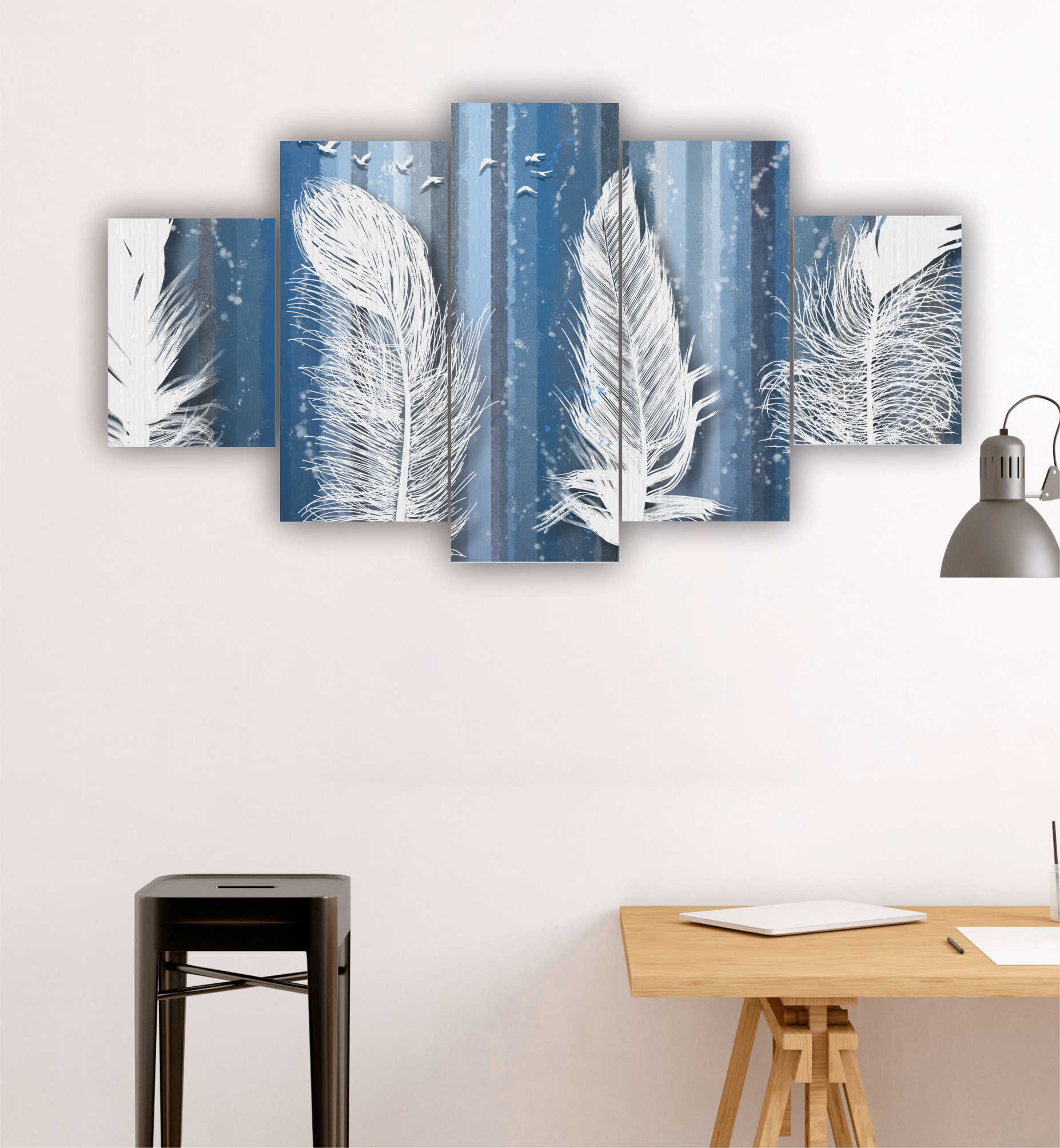 Quadro Decorativo Mosaico 5 Peças Anjo Água E Fogo 3mm