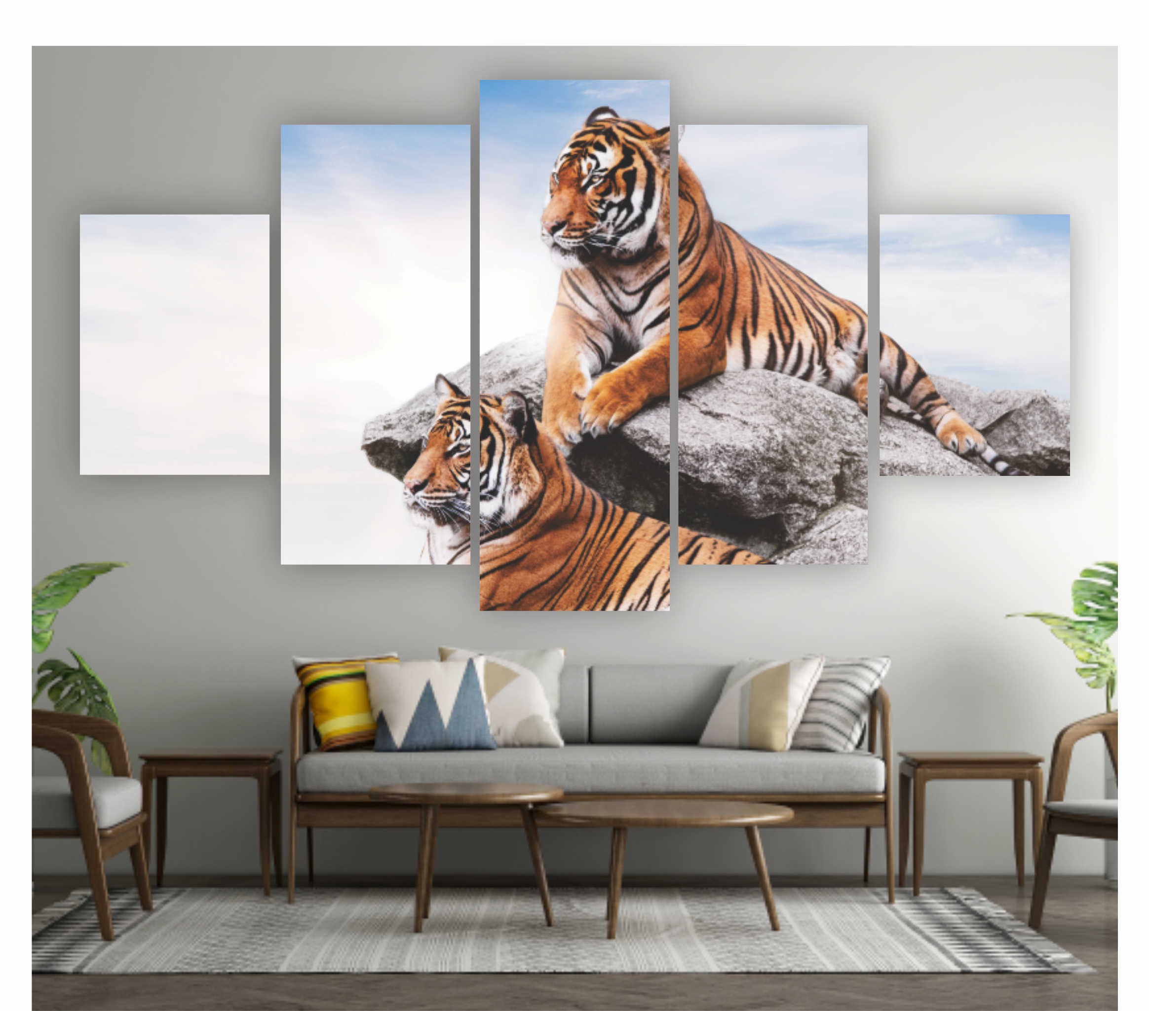 quadro tigre branco casal para decoração 3 peças