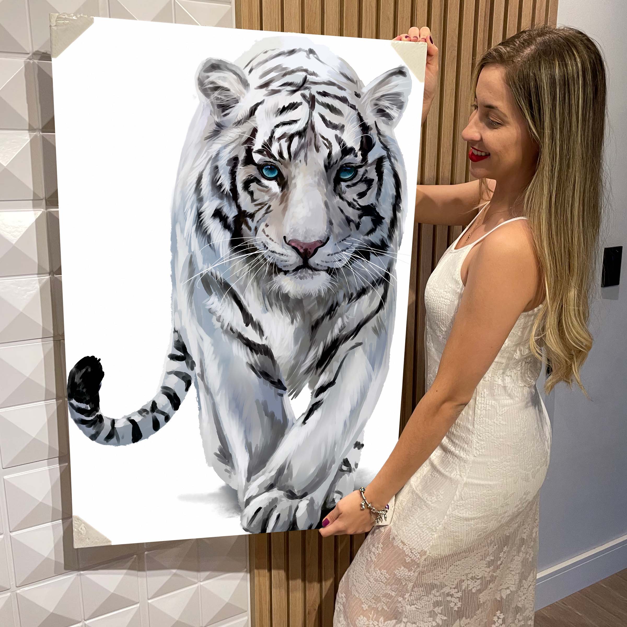 Quadro Decorativo Flutuante Animal Silvestre Tigre Deitado Colorido -  Estilo Arte Design