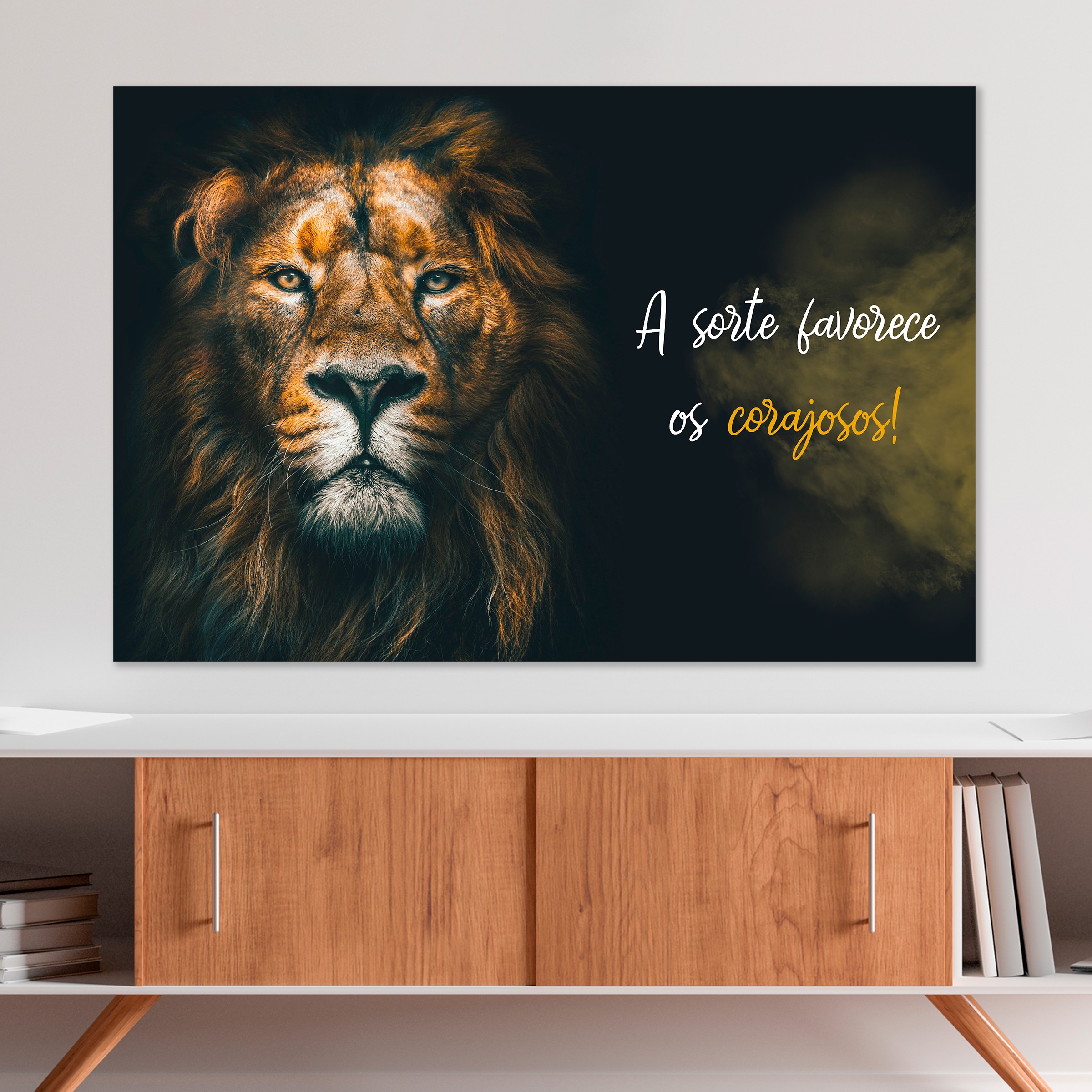 Quadro Decorativo Canvas Leão Frase a Sorte Favorece os Corajosos ...