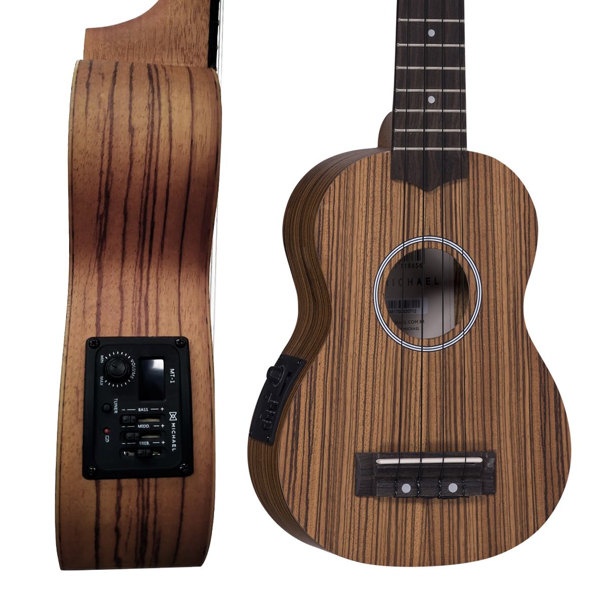 Ukulele Elétrico Soprano MK21 ZBE Zebrano - Michael - AudioDriver