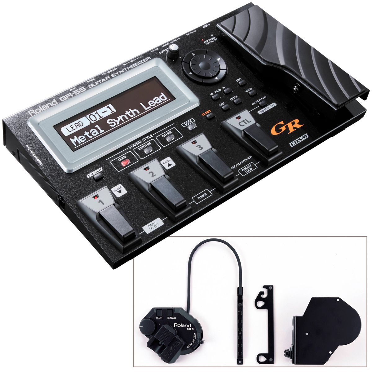 Pedaleira Sintetizador Midi Para Guitarra GR-55GK-BK Completa com