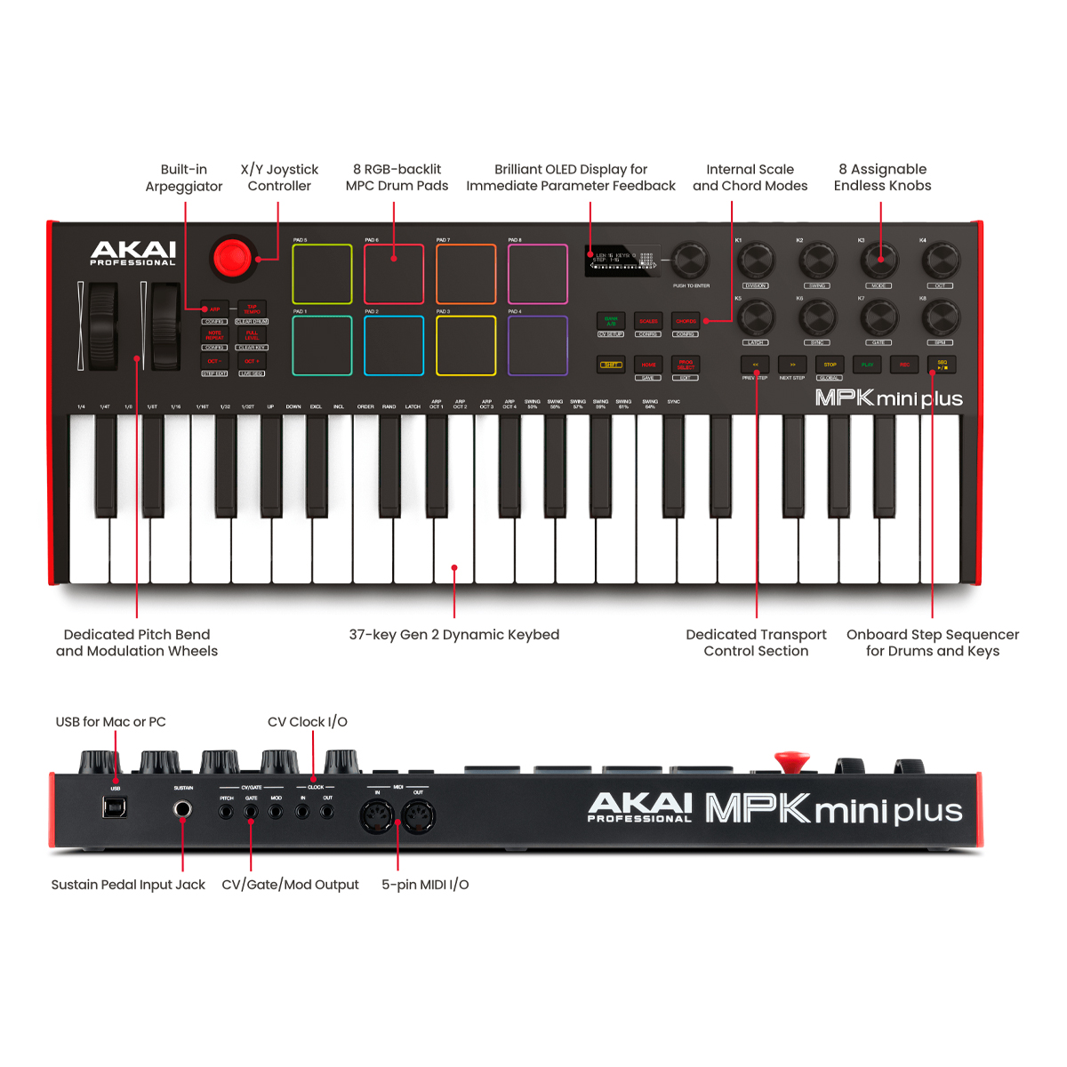 AKAI MPK MINI PLUS: Controle MIDI Portátil com 37 Teclas