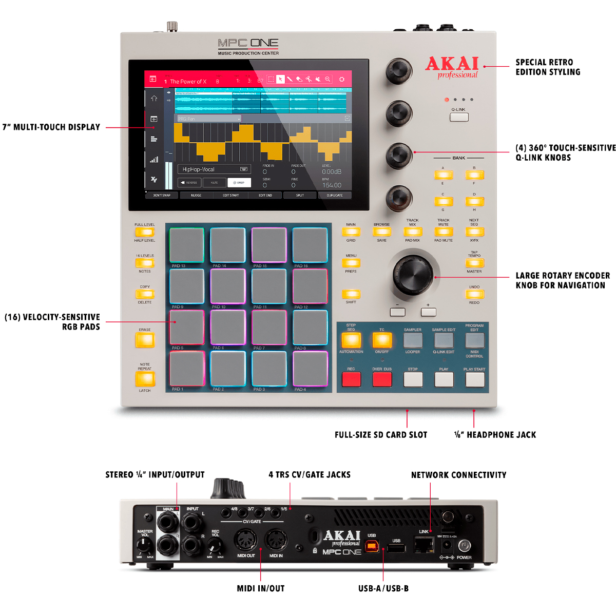 Sequenciador MIDI Akai MPC One Edição Especial Retrô - Estilo e