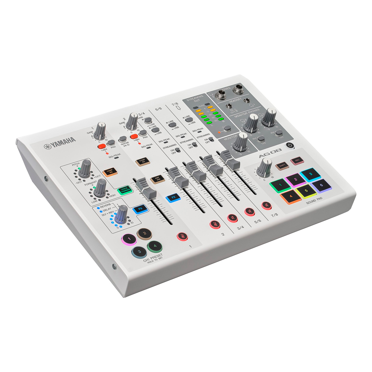 Mixer Yamaha AG08 White – 8 Canais com Efeitos DSP e Phantom Power