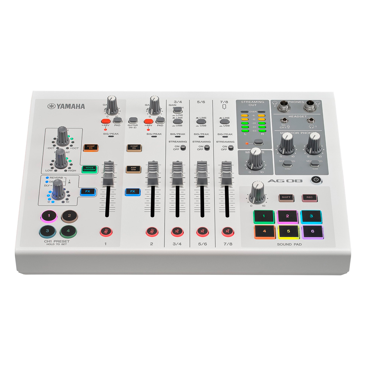 Mixer Yamaha AG08 White – 8 Canais com Efeitos DSP e Phantom Power