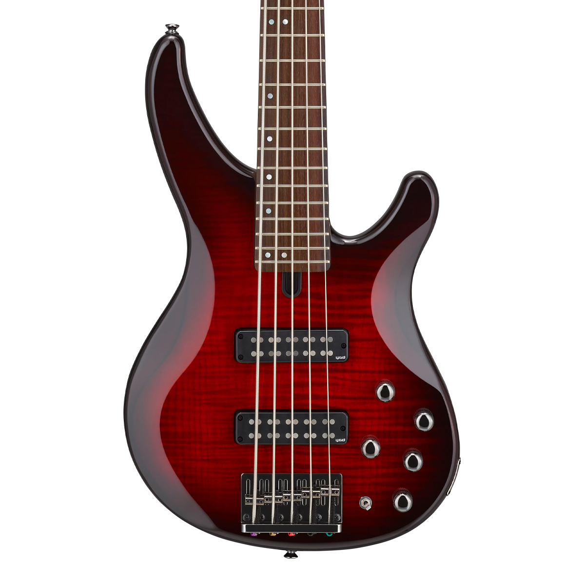 Baixo 5 cordas Yamaha TRBX605FM Dark Red Burst - Estilo e Potência