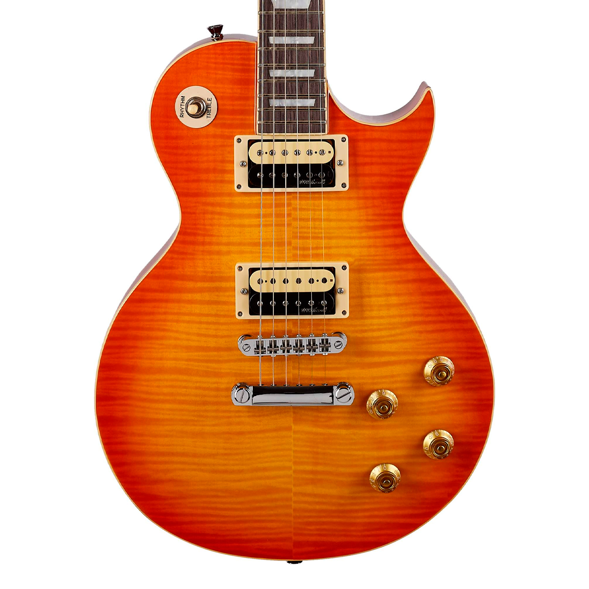 Guitarra Les Paul Vintage V100 THB – Potência e Visual Flamed