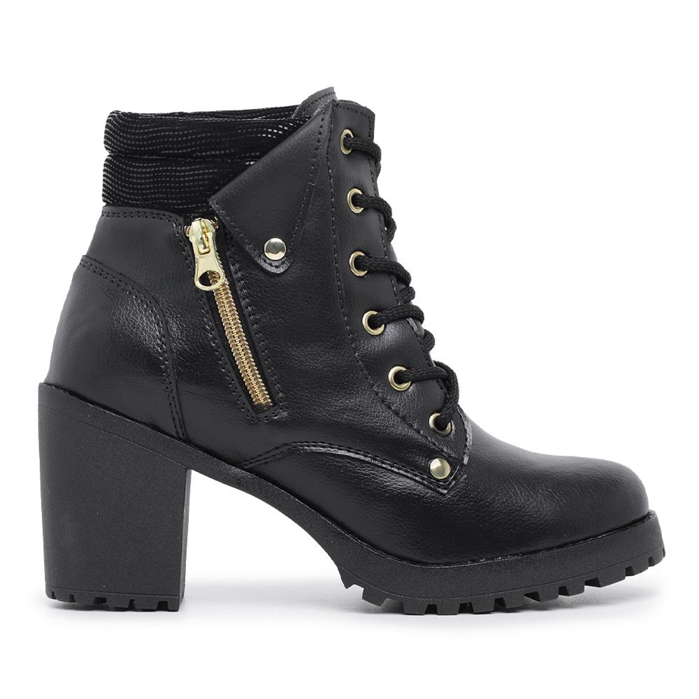 Catuno Coturno Feminino Salto Alto Cano Curto Em Couro Legítimo - Sanel Shoes