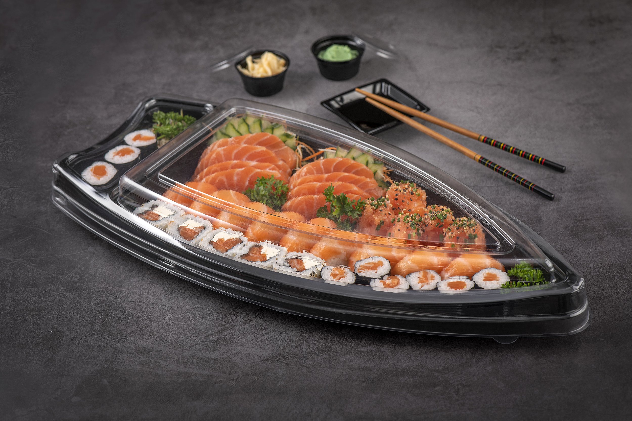 Embalagem Barca Sushi & Açaí Delivery Grande 455x195x60 - 40 Unidades -  SkyPack Embalagens