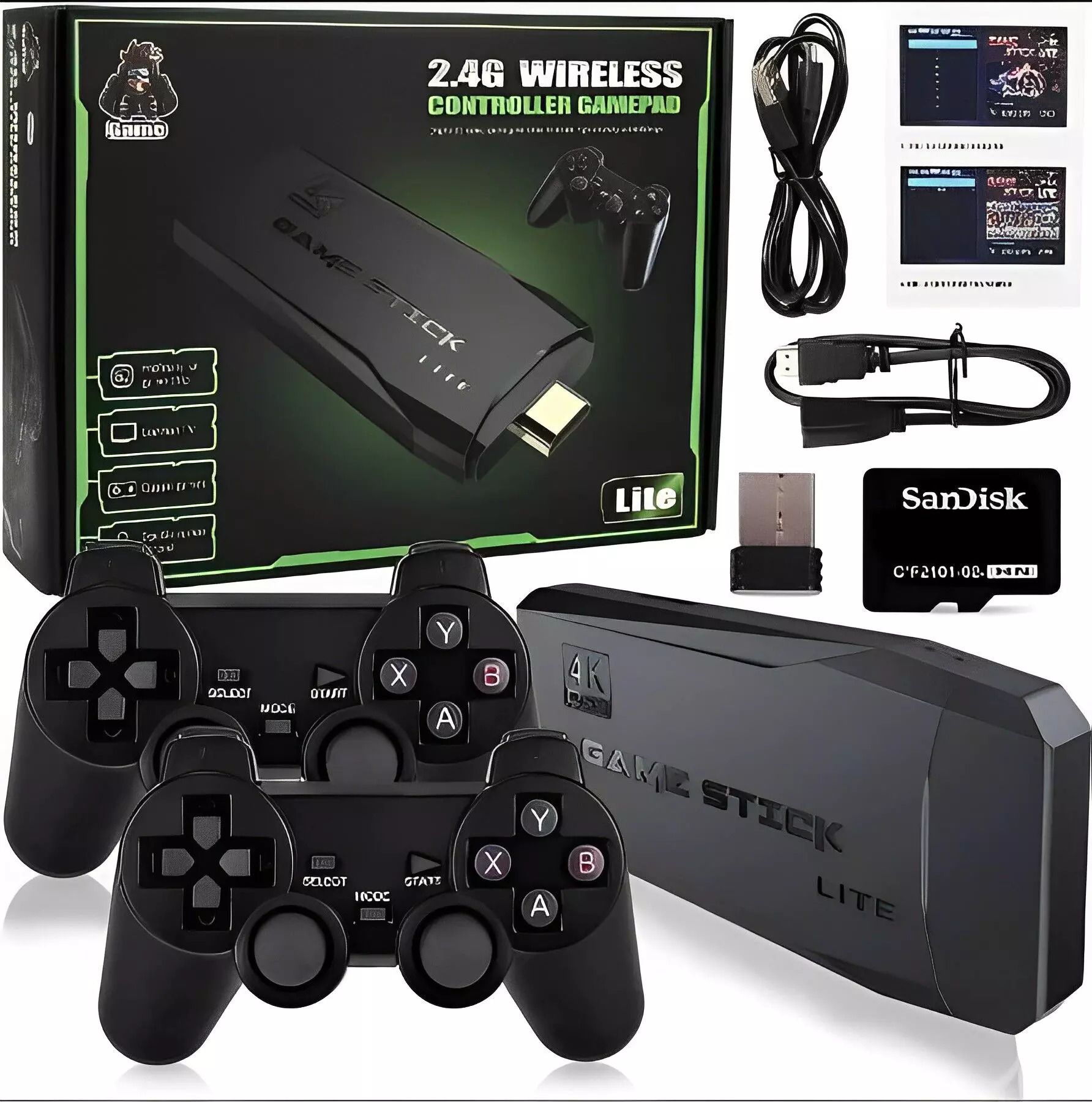 Video Game Stick Retrô HDMI 4K com 2 Controles sem Fio 10.000 Jogos  Integrados + Carregador