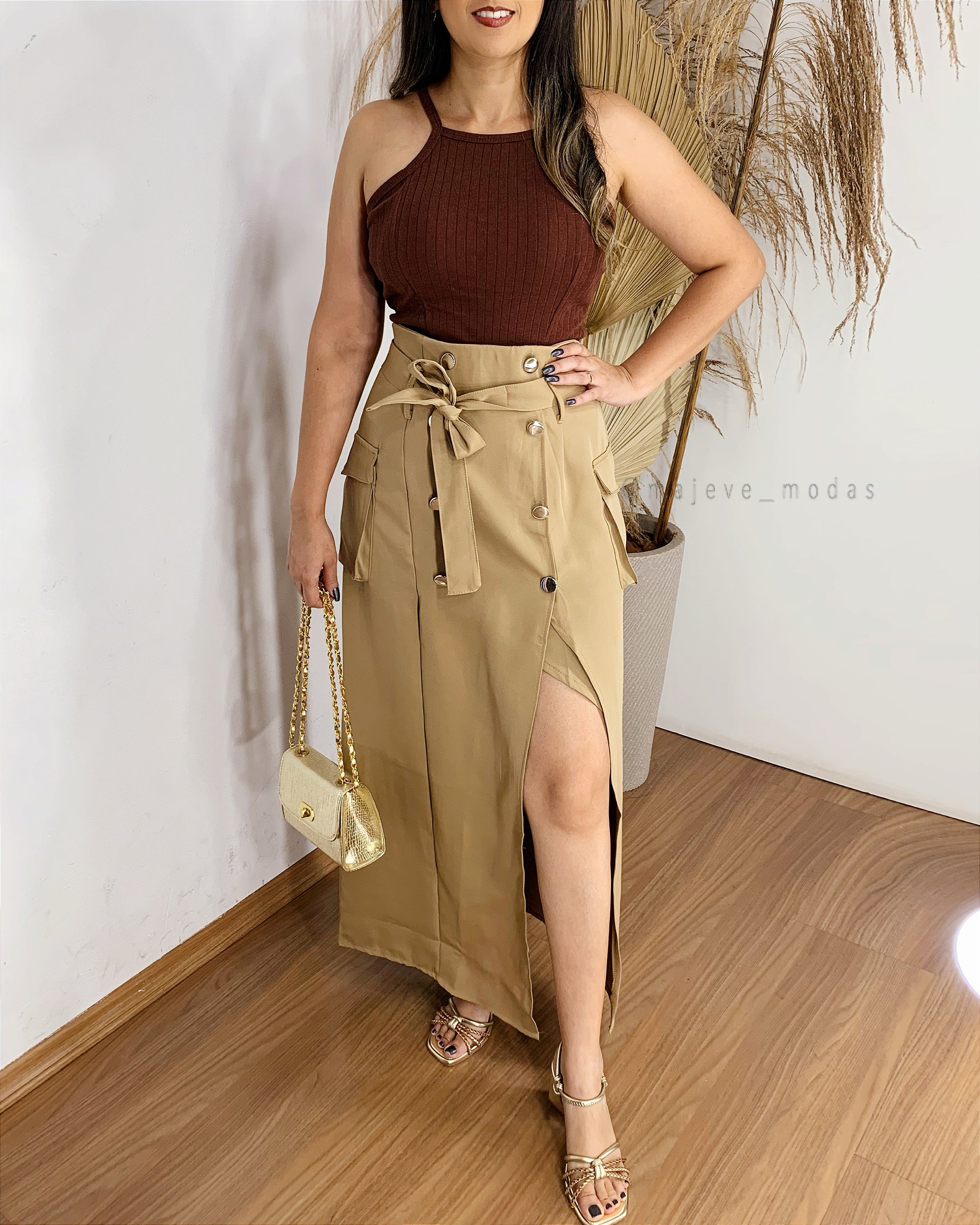 Saia midi caqui sales