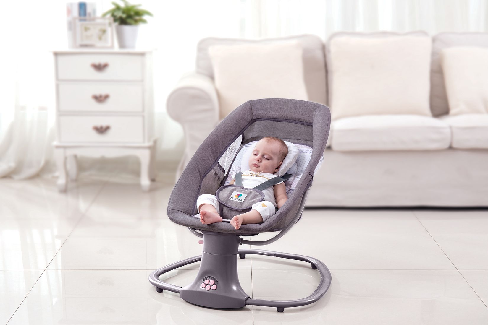 Cadeira de Balanço Automática com Bluetooth Techno Rosa - Mastela ...