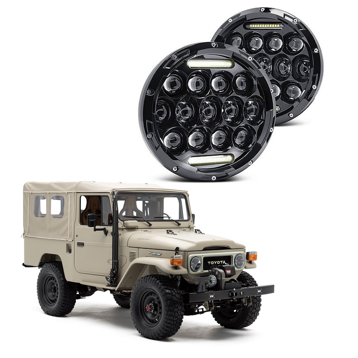 LED Par Farol Full Led 75 Watts 7 Polegadas para Toyota Bandeirante 19 -  Jeep Militar Peças