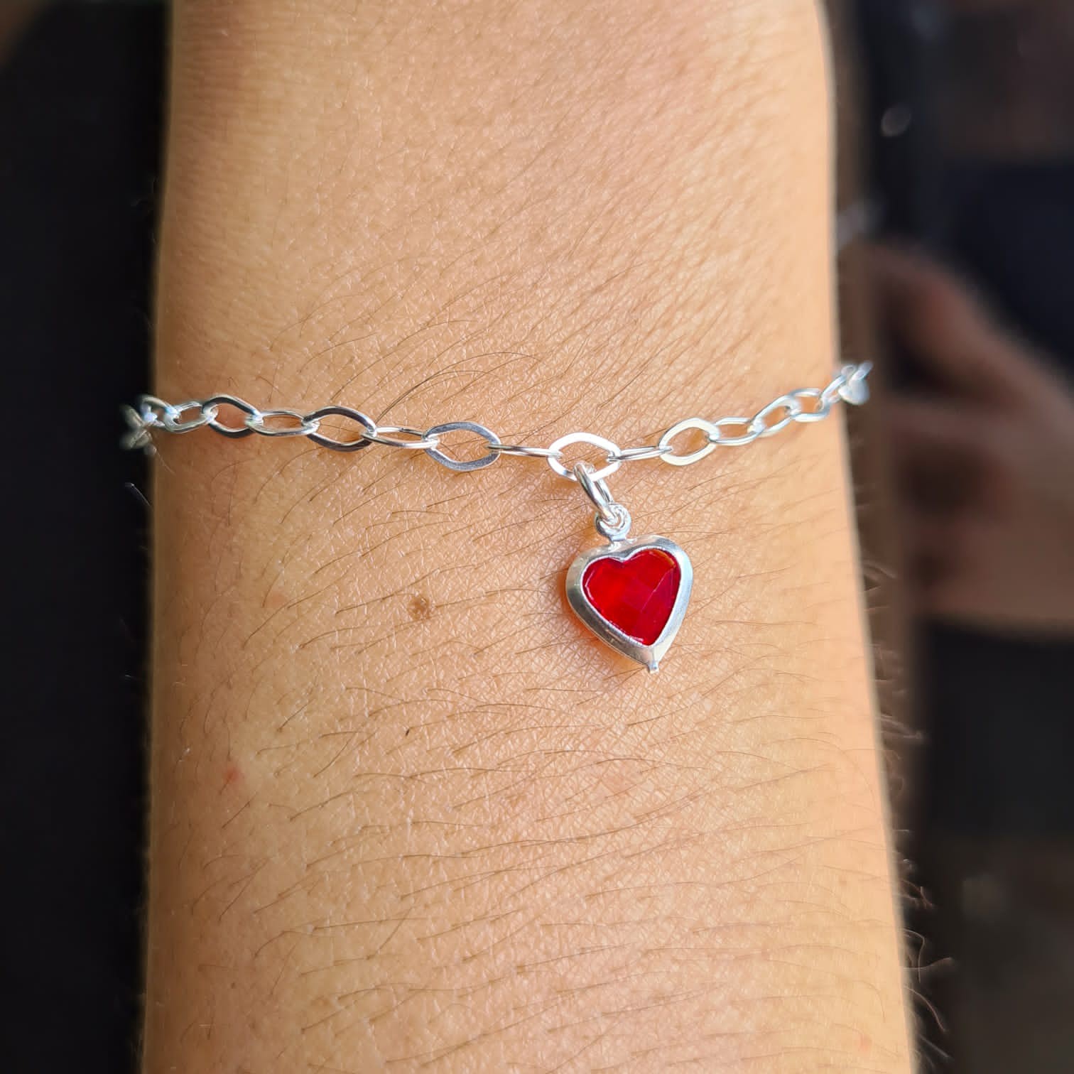 Pulseira com Coração Vermelho Prata 925 - 18cm - PPR214 - ZAROH JOIAS  ATACADO