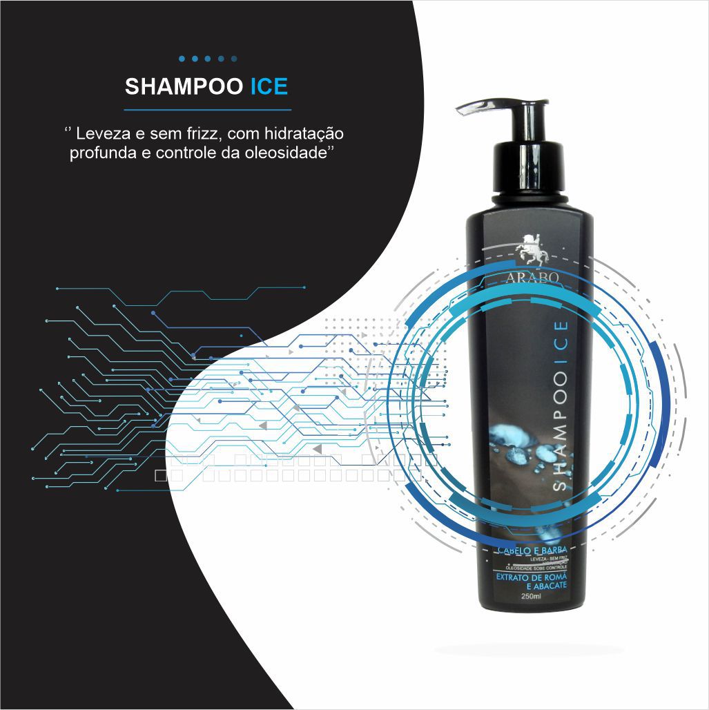 Shampoo ICE Refrescante Cabelo e Barba ARABO 250ml Combate a