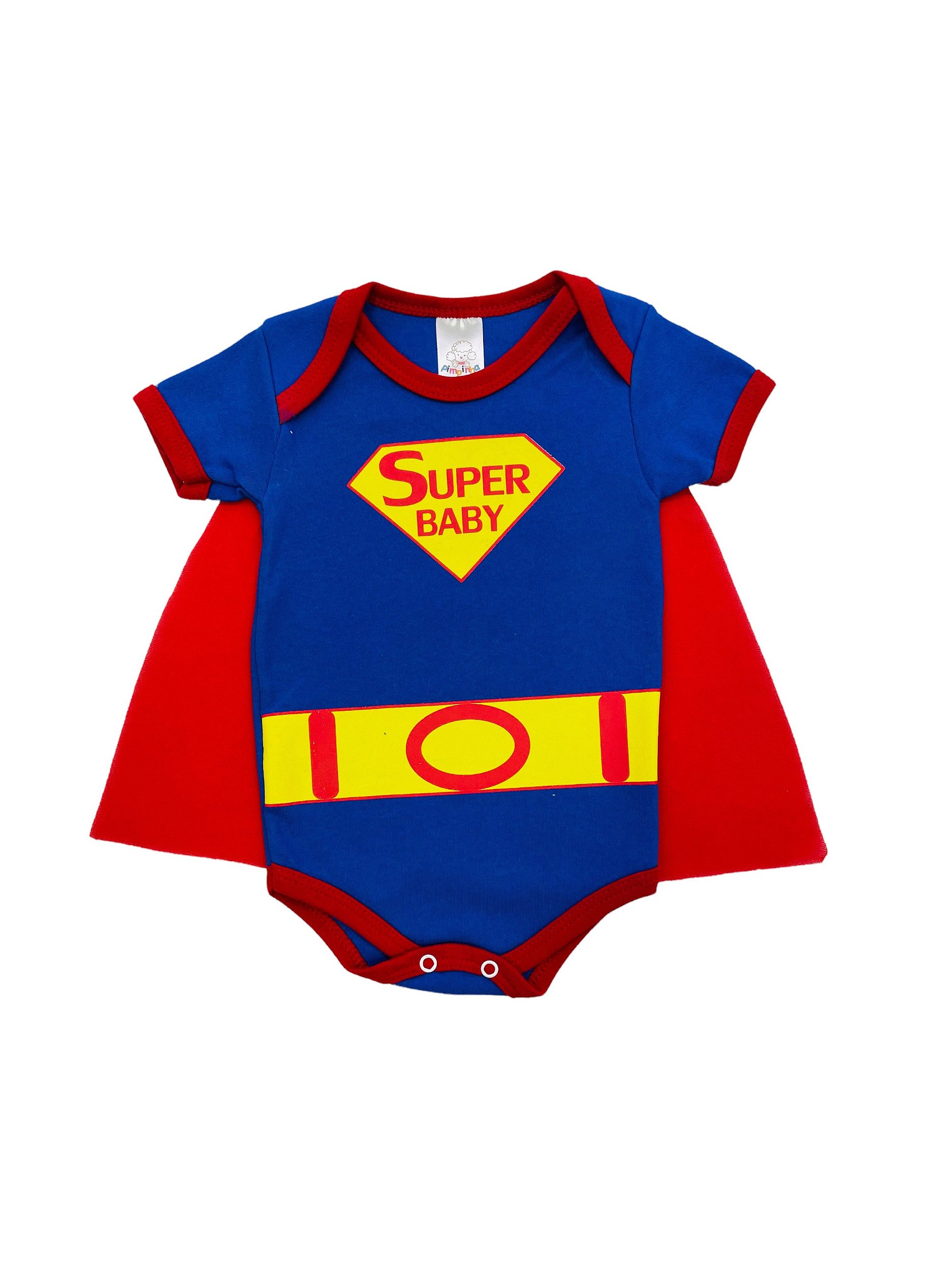 Body em Algodão Personagem Super Baby Azul Masculino - Loja Mais Bebê