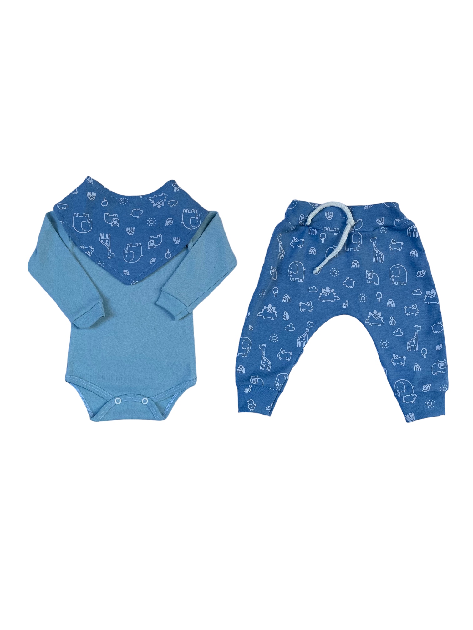 Conjunto Body Mijão E Babador Azul Claro Animais - Loja Mais Bebê