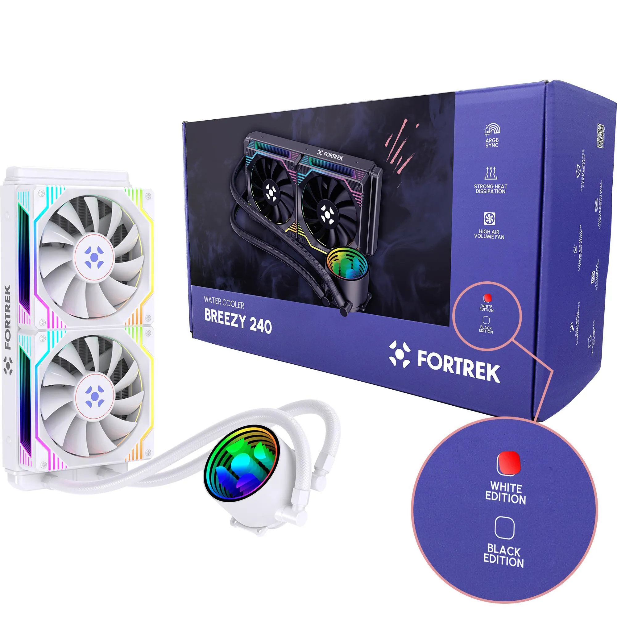 Water Cooler Fortrek Breezy 240mm Branco TDP 240W 67,3 CFM ARGB