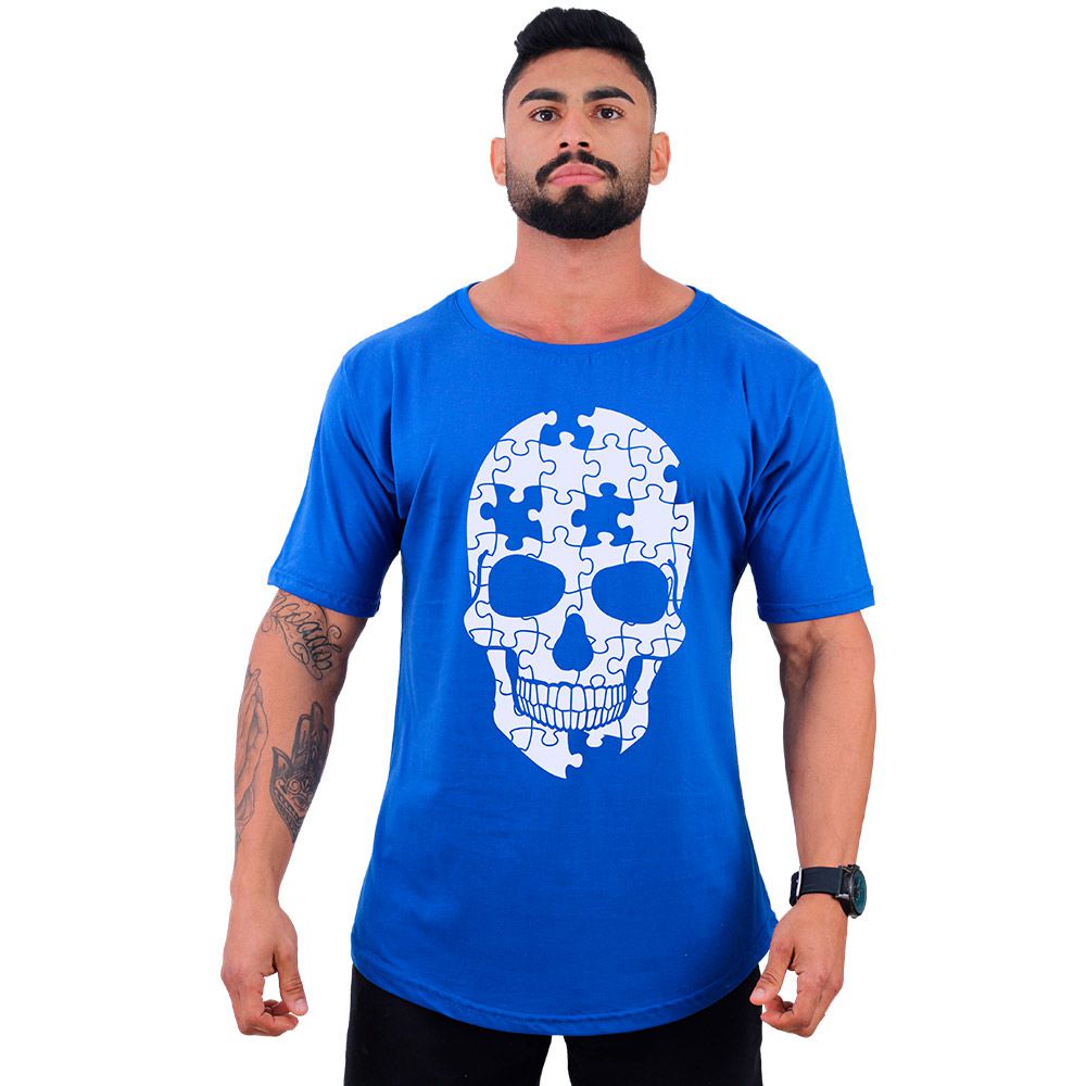 Camiseta Longline MXD Caveira - Modelagem Slim - Algodão E Poliéster