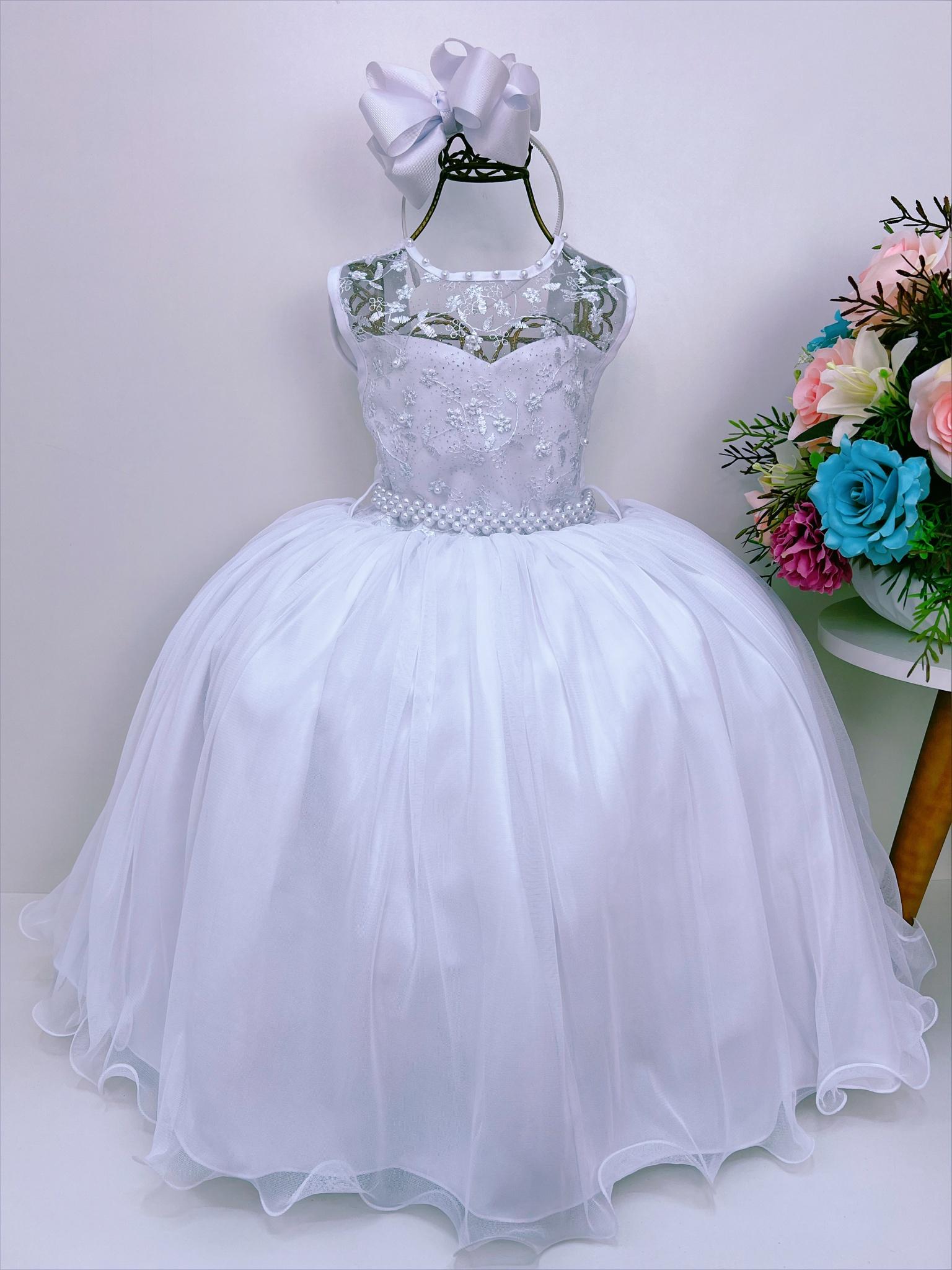 Vestido Infantil Branco e Vermelho Floral Luxo Princesa Dama