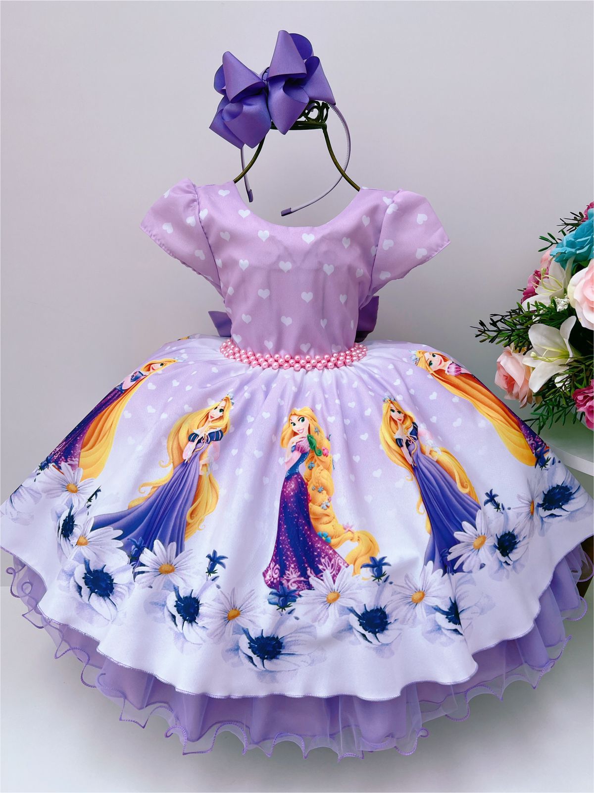 Vestido Infantil Princesa Sofia Lilás C/ Cinto De Pérolas