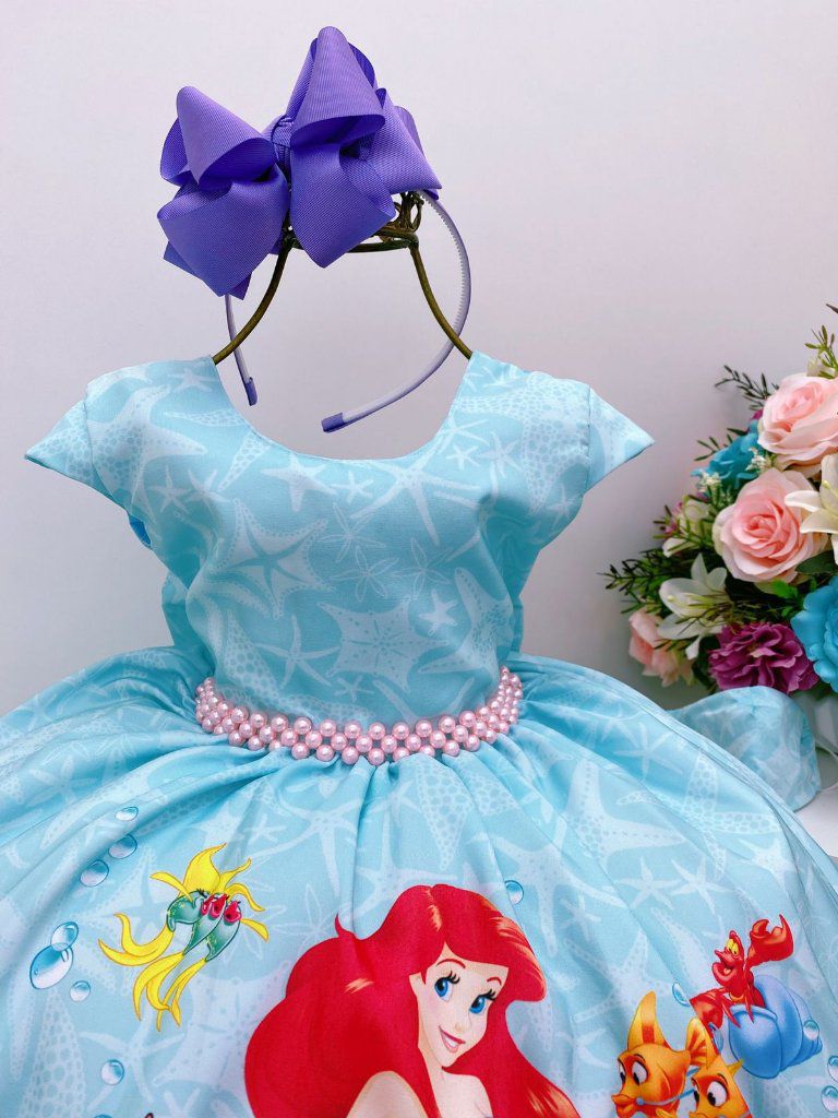 Vestido festa infantil da pequena sereia Ariel