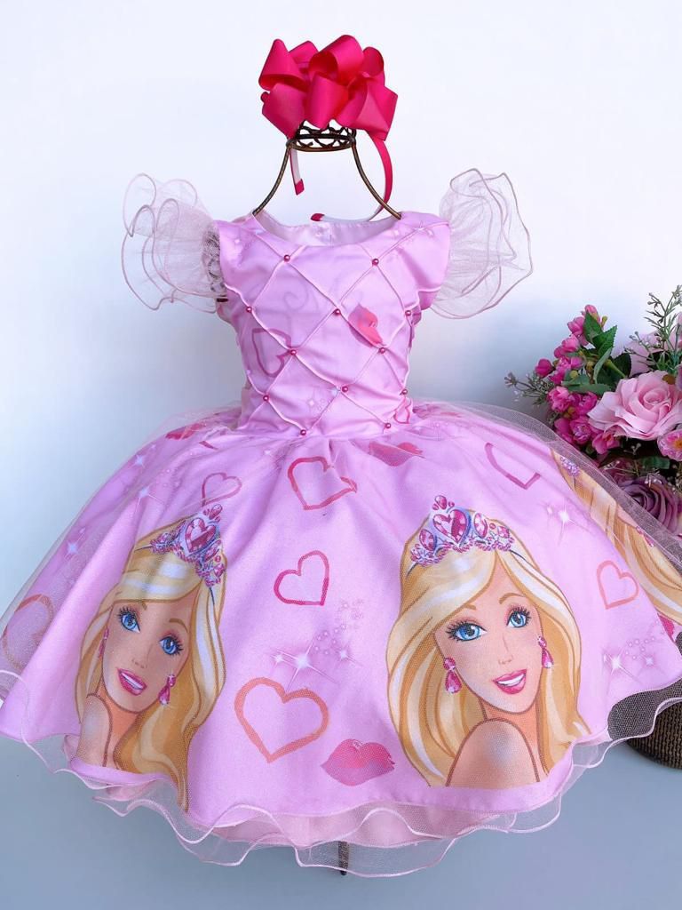 Vestido Infantil Barbie Rosa Luxo
