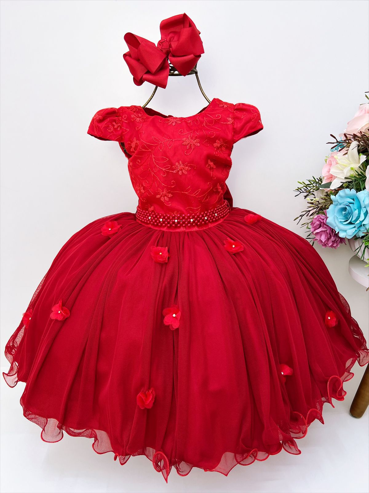 Vestido infantil Vermelho Daminha de Casamento Princesa - Vermelho