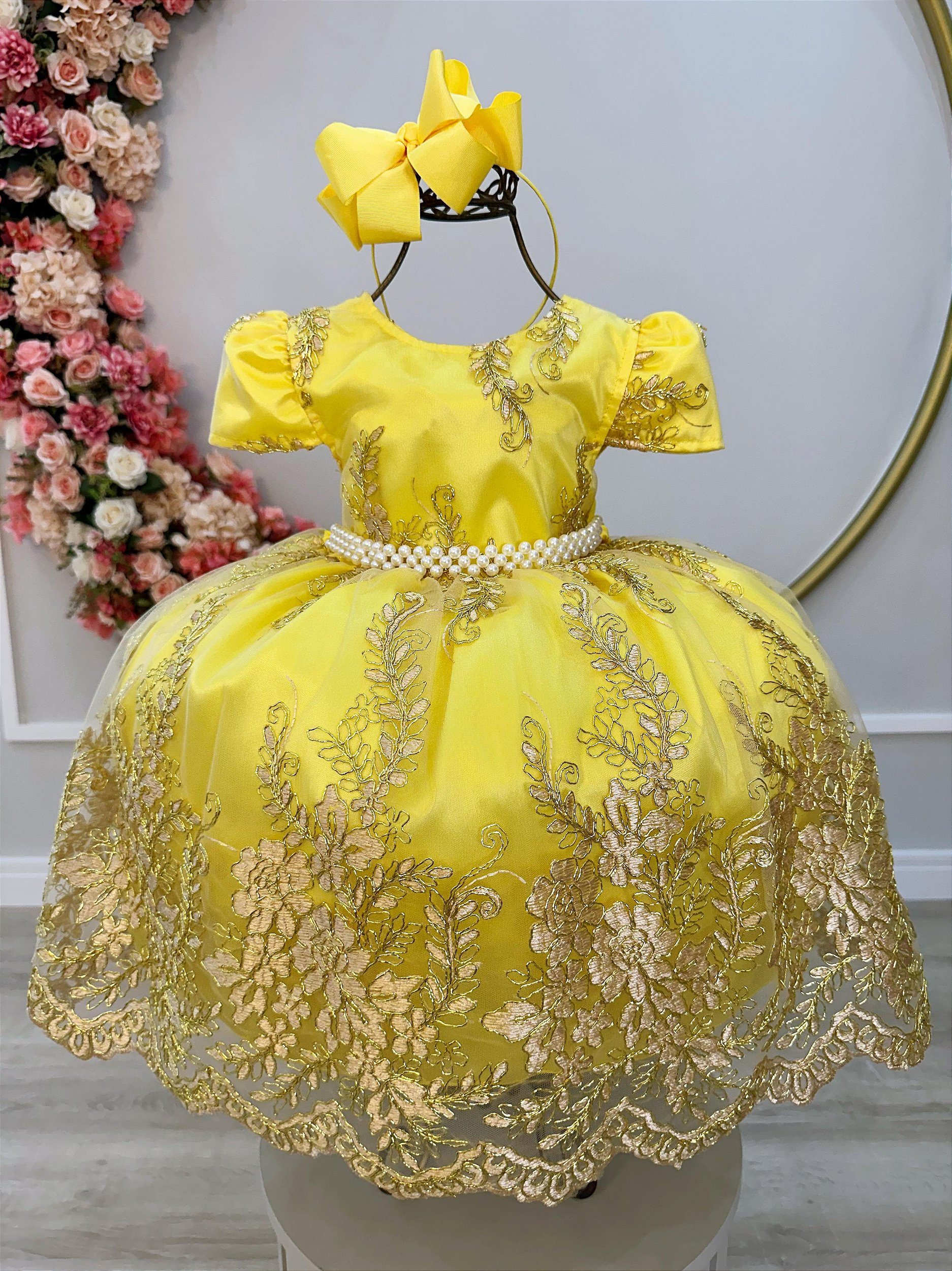 Vestido Infantil Amarelo Realeza Dourada | Madame Mirim - Madame Mirim