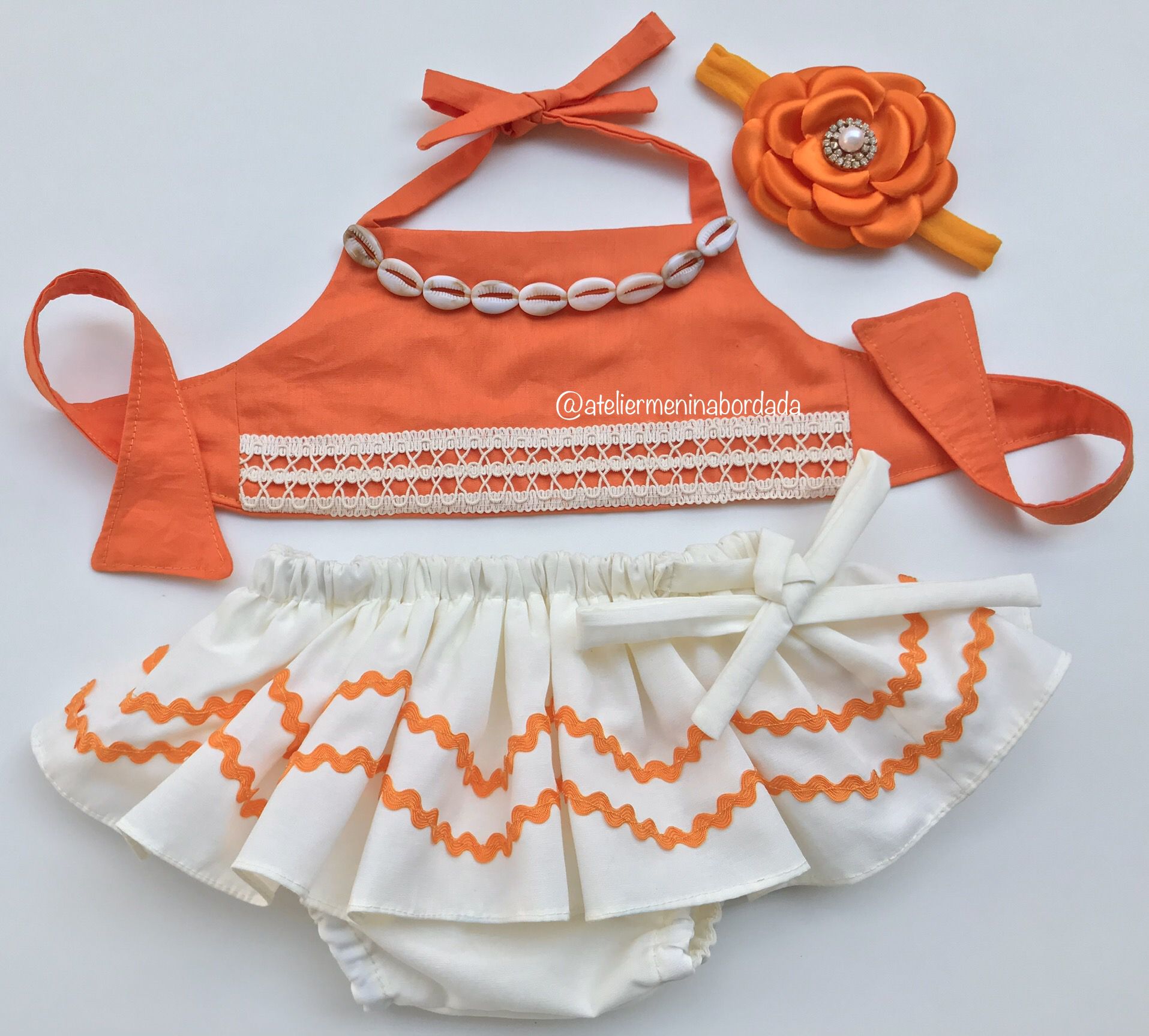 Roupa Moana baby. kit conjunto Moana. 4 peças.