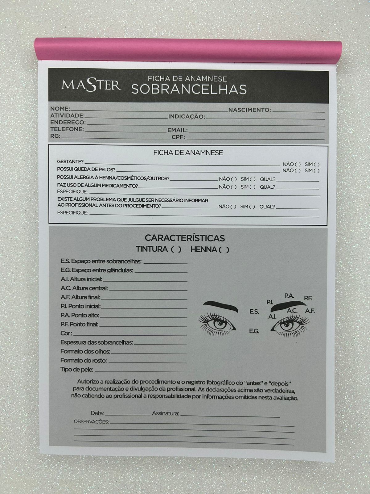 Ficha de Anamnese para Micropigmentação, Lash Lifting, 