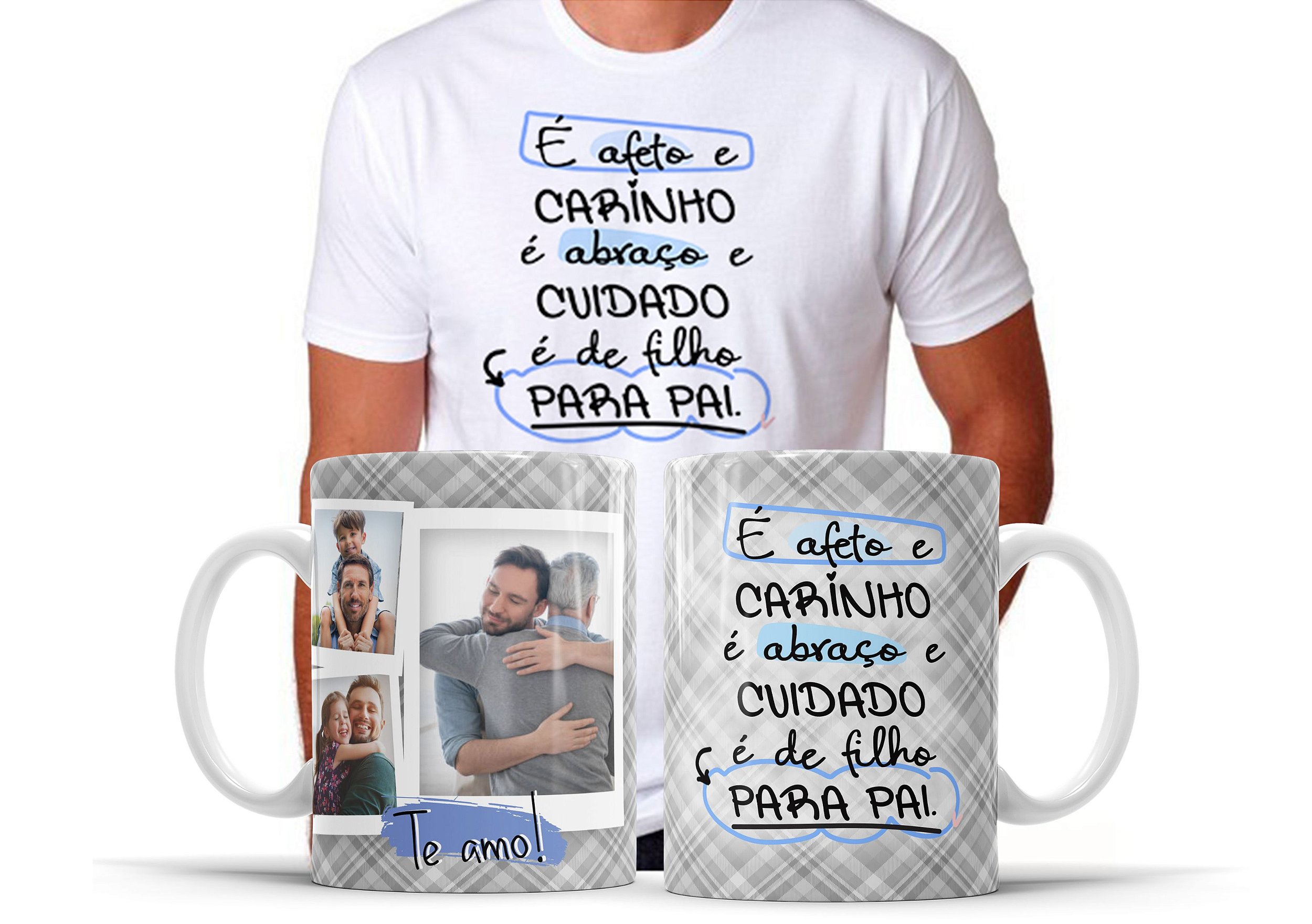 Kit dia dos Pais Personalizado com foto em Promoção;camiseta e caneca -  Feito com Amor