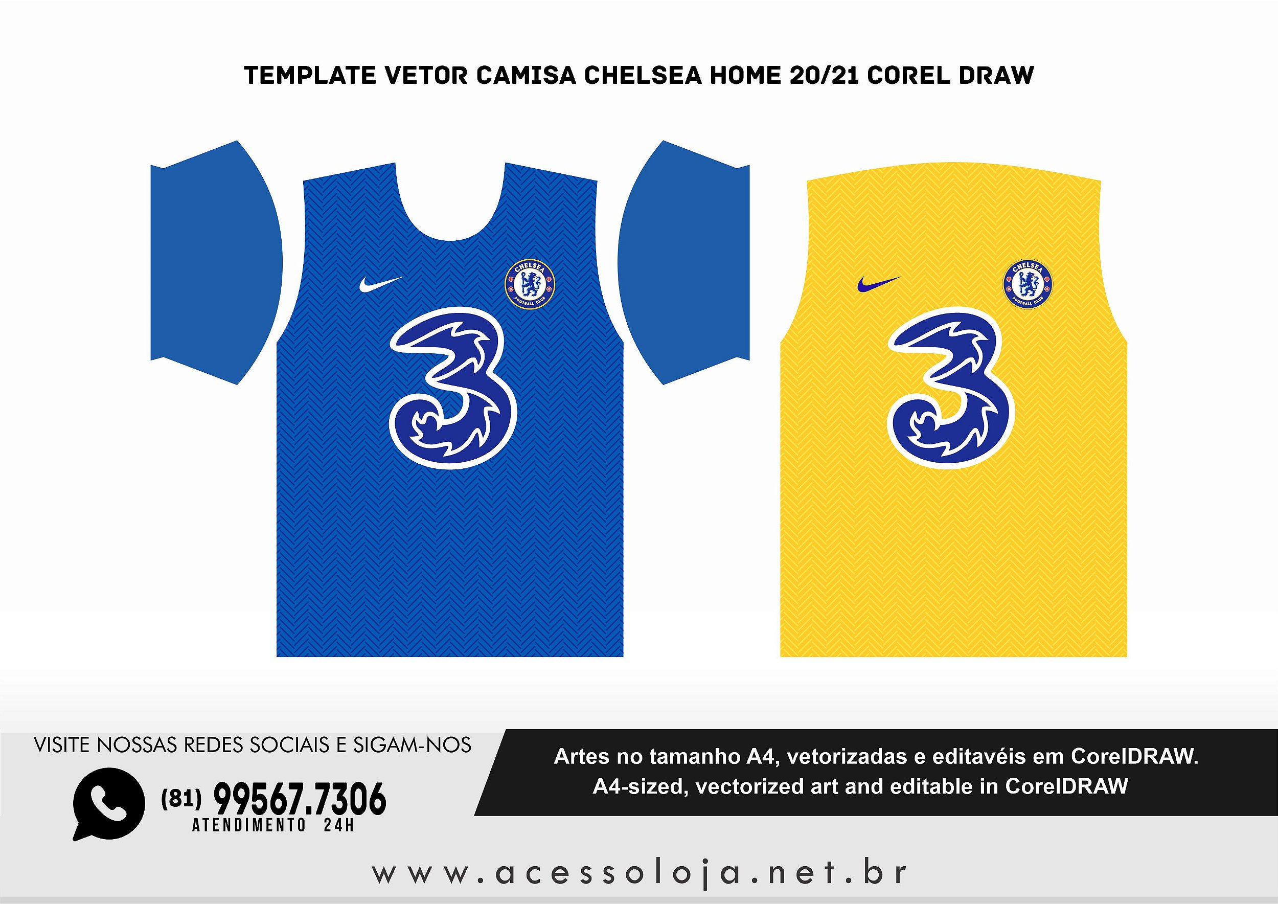 template vetor camisa Chelsea Home 2020-21 corel draw - Acesso Loja - A sua  loja gráfica
