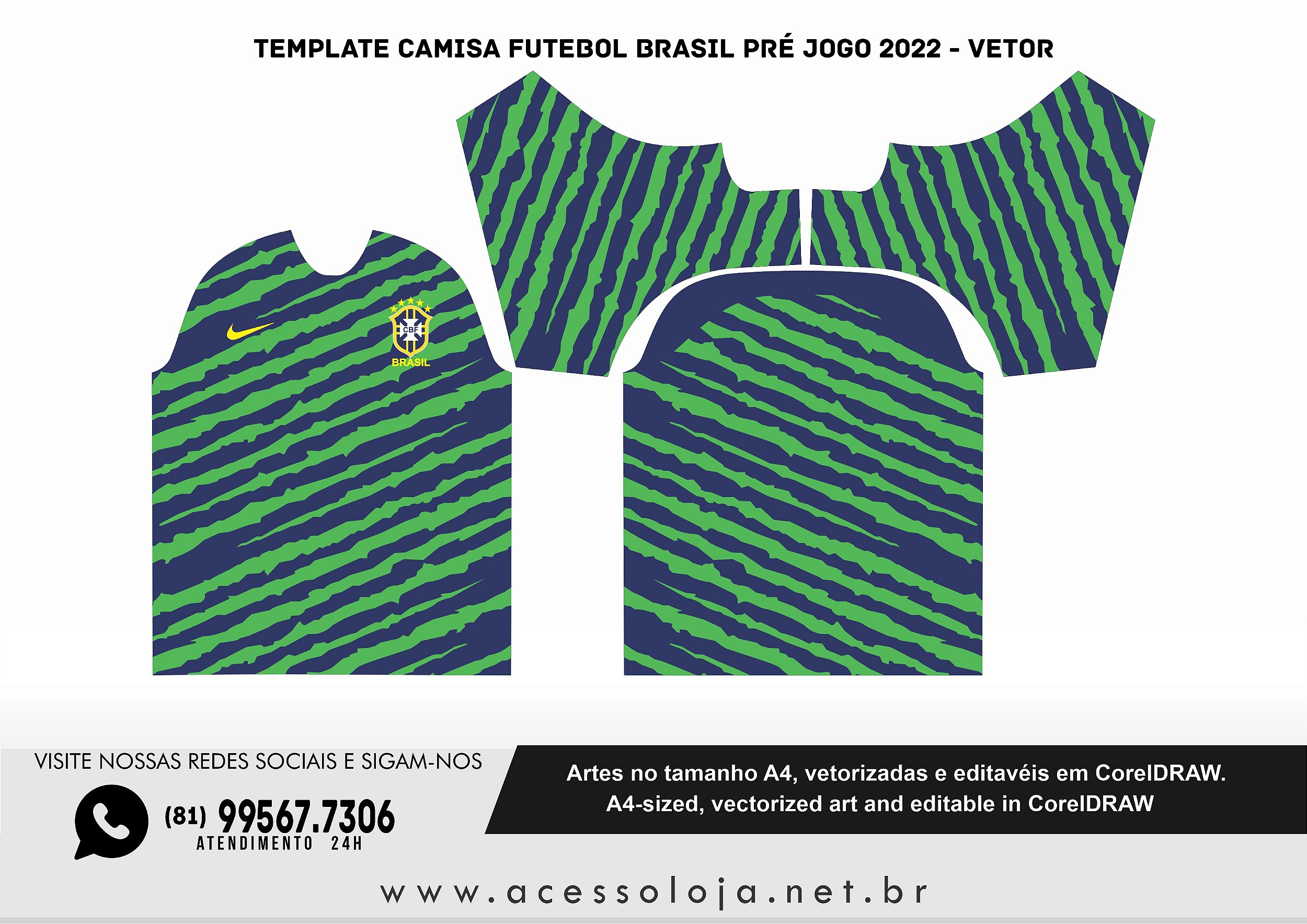 Template Camisa Futebol brasil pré jogo 2022 - Vetor - Acesso Loja