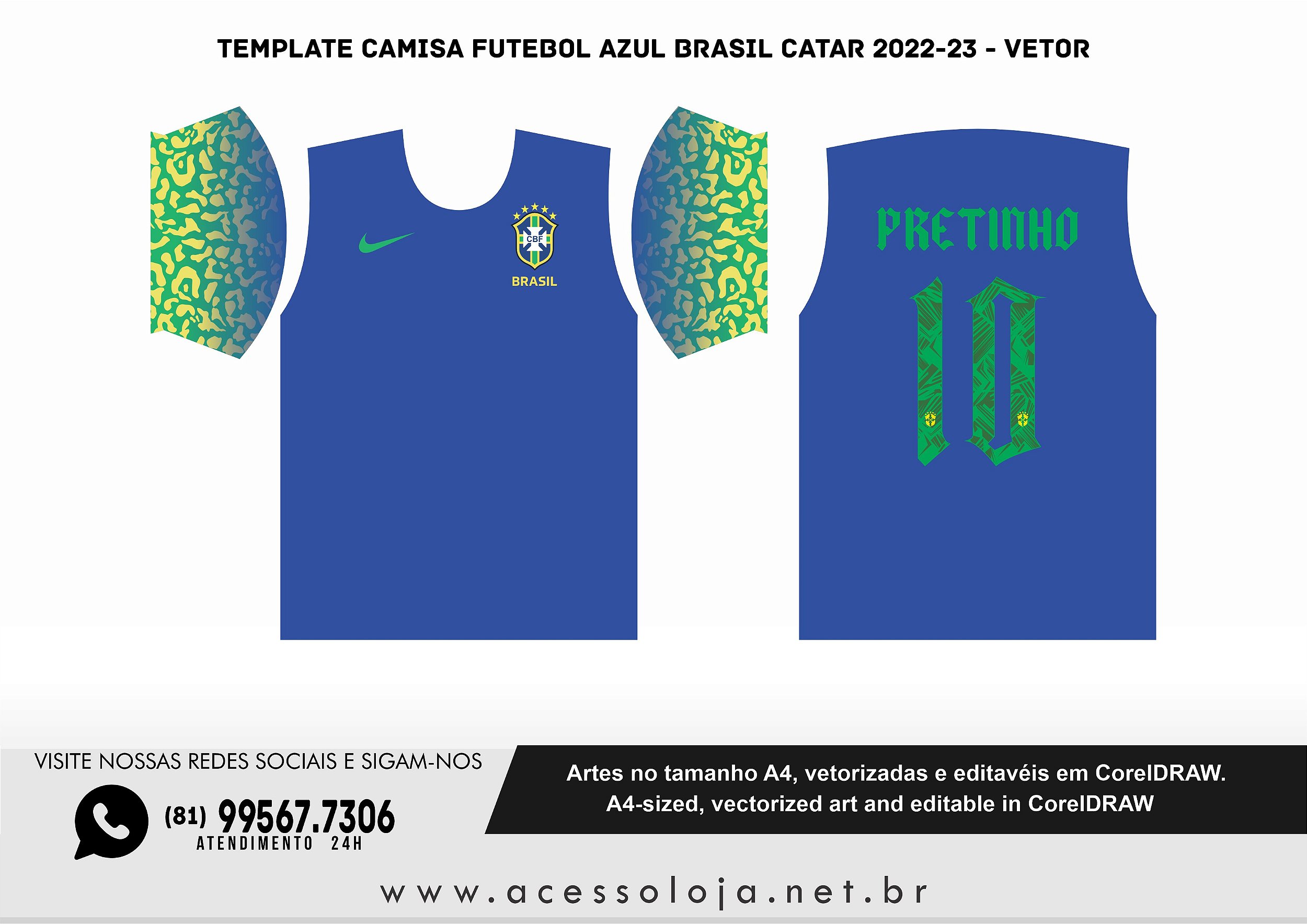 Template Camisa Futebol Brasil Titular 2022-23 - Vetor - Acesso Loja - A  sua loja gráfica