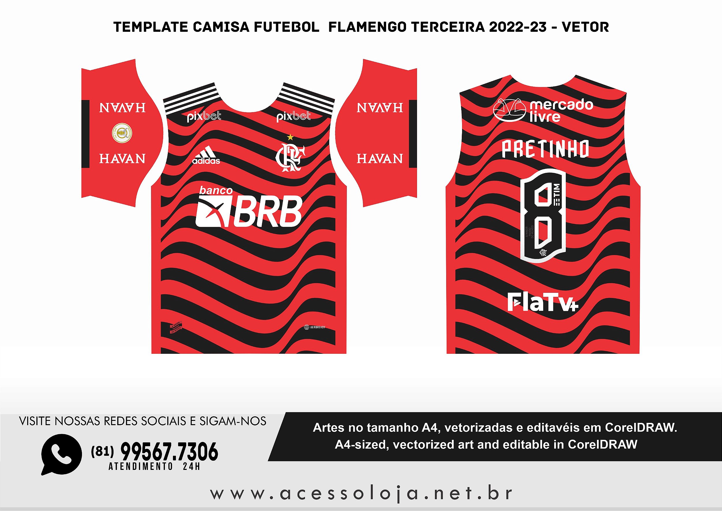 Template Camisa Futebol FLAMENGO TERCEIRA 2022-23 - Vetor - Acesso