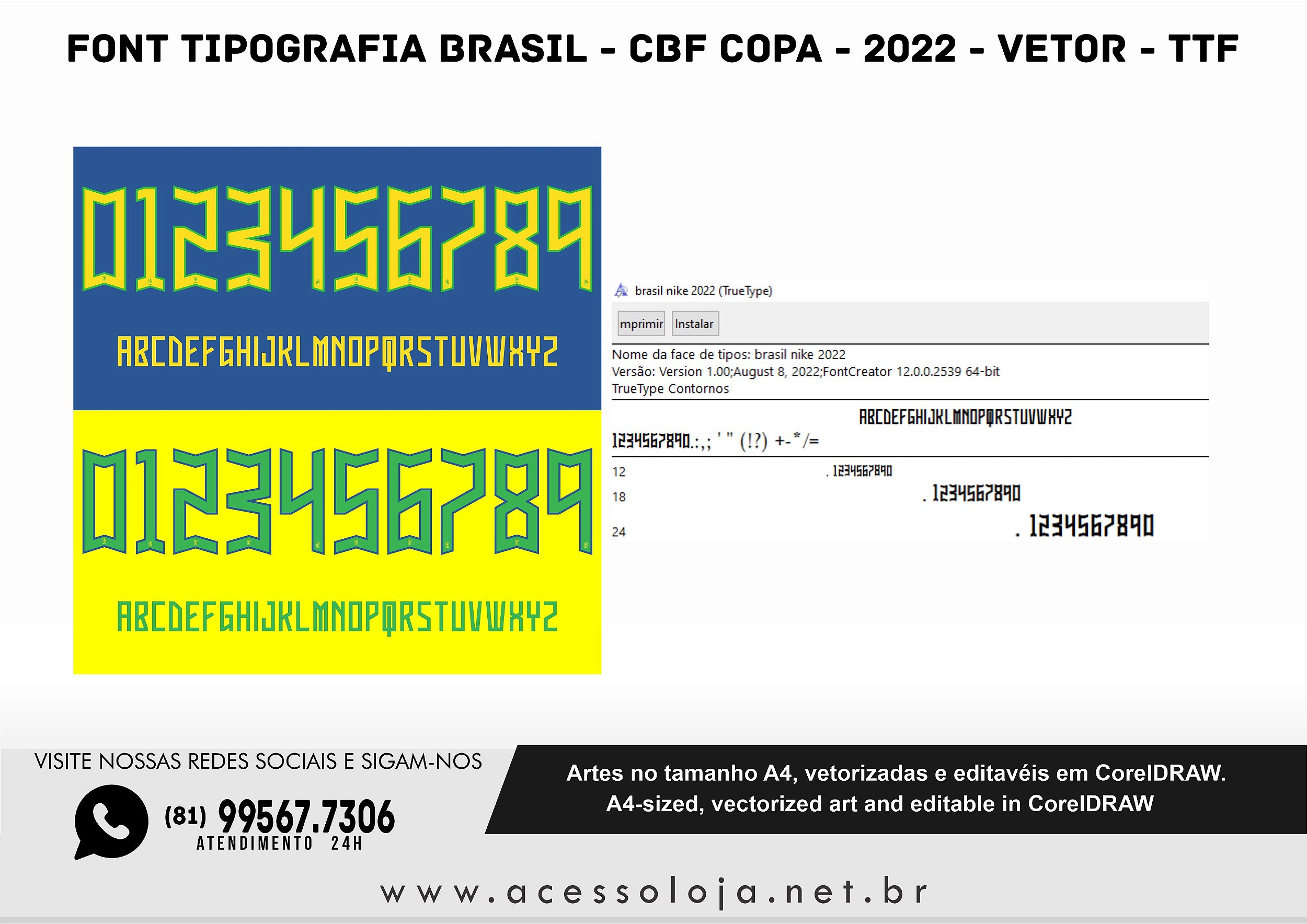 FONT TIPOGRAFIA BRASIL - cbf COPA - 2022 - Vetor - TTF - Acesso