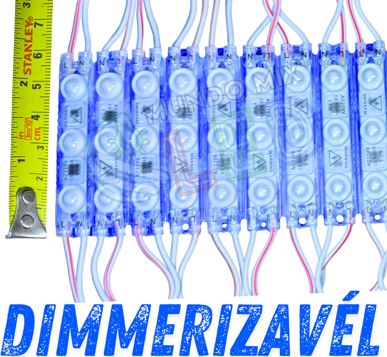 Módulo LED 2835 AC 110V 1,5W AZUL ROYAL CHIP independente 3-LEDs IP67 ...