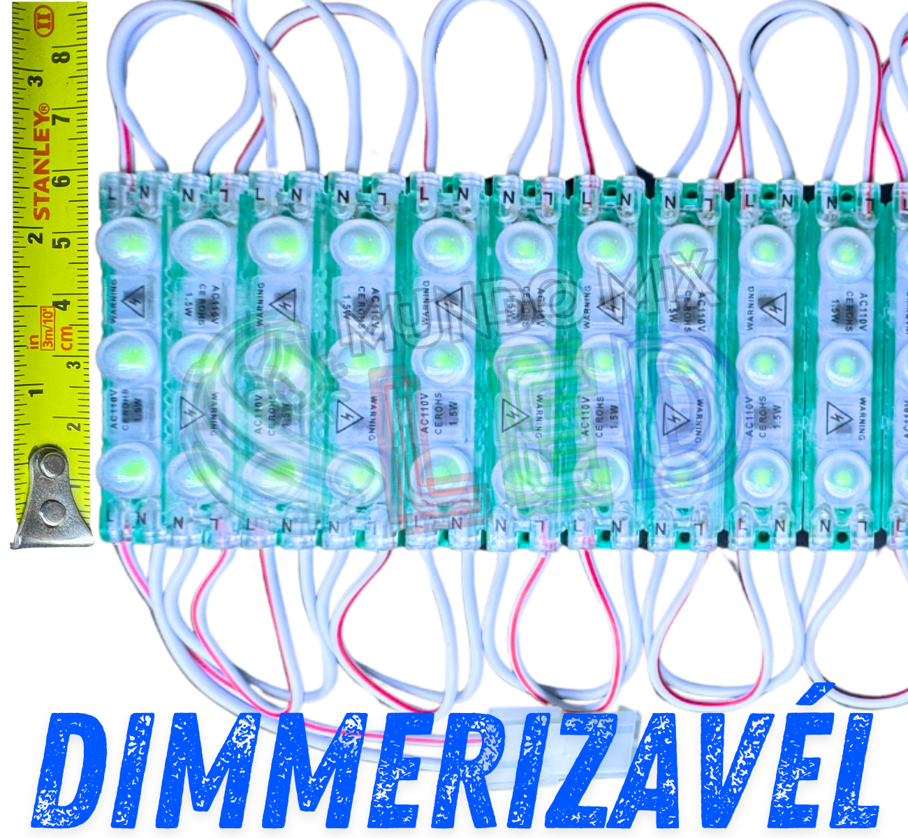Módulo LED 2835 AC 110V 1,5W VERDE Puro CHIP independente 3-LEDs IP67 ...