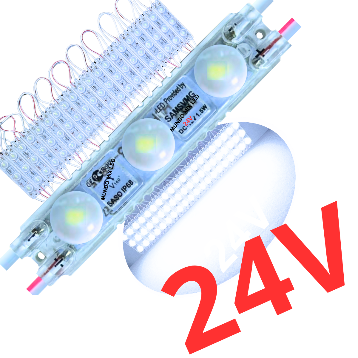 Módulo LED Coreano (( 24V )) 2835 1,5W IP68 6,5cm Branco Frio 24Volts ...