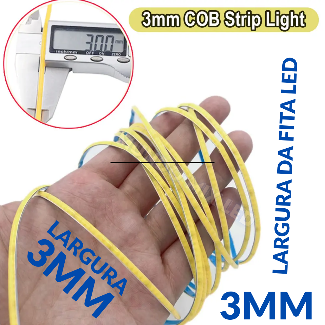 Fita LED COB 3MM Ultra Fina 320LEDs 9W /MT Branco Frio IP20 12V Alto B ...